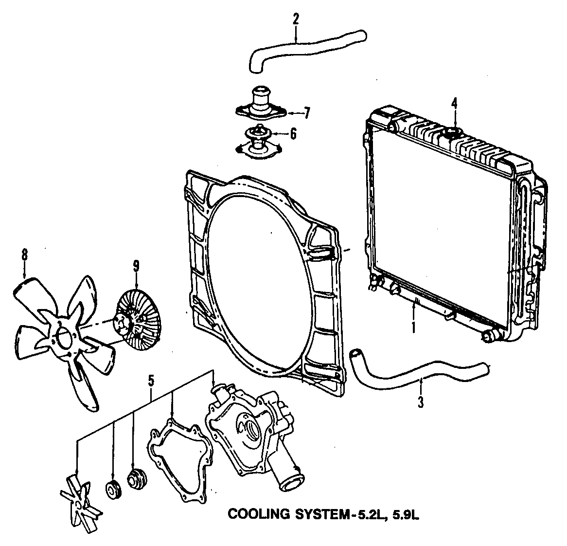 Diagram COOLING SYSTEM. COOLING FAN. RADIATOR. WATER PUMP. for your 2019 Jeep Wrangler   