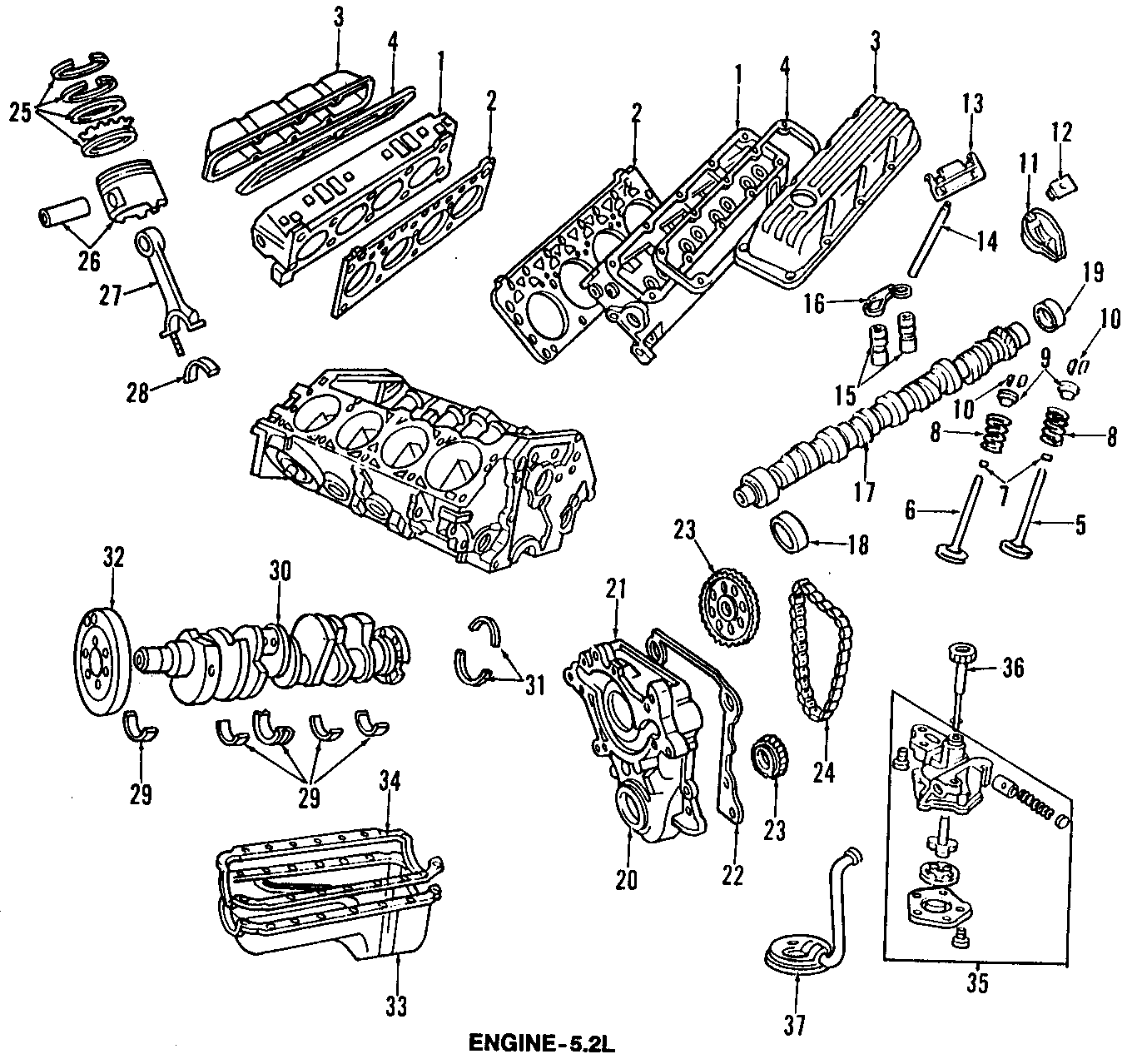 Diagram CAMSHAFT & TIMING. CRANKSHAFT & BEARINGS. CYLINDER HEAD & VALVES. LUBRICATION. MOUNTS. PISTONS. RINGS & BEARINGS. for your 2001 Chrysler 300M   