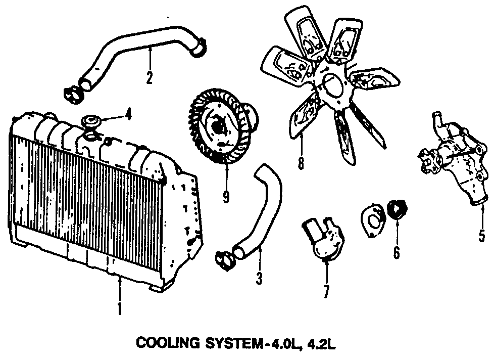 Diagram COOLING SYSTEM. COOLING FAN. RADIATOR. WATER PUMP. for your 2003 Jeep Wrangler   