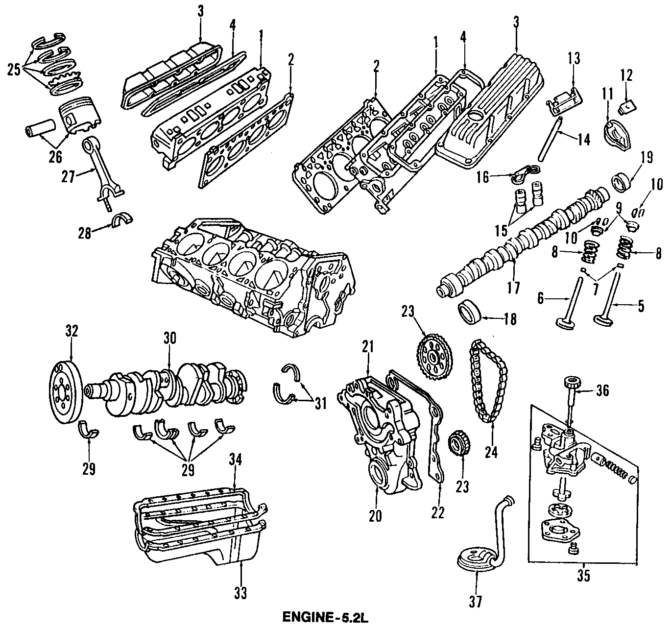 Diagram CAMSHAFT & TIMING. CRANKSHAFT & BEARINGS. CYLINDER HEAD & VALVES. LUBRICATION. MOUNTS. PISTONS. RINGS & BEARINGS. for your 2001 Chrysler 300M   