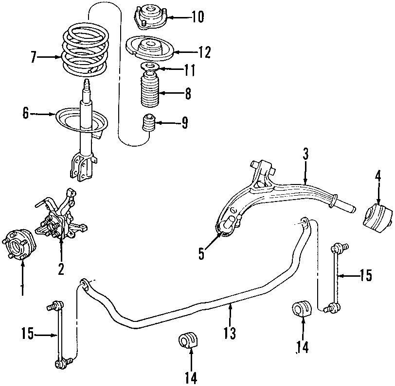 FRONT SUSPENSION. LOWER CONTROL ARM. STABILIZER BAR. SUSPENSION COMPONENTS.