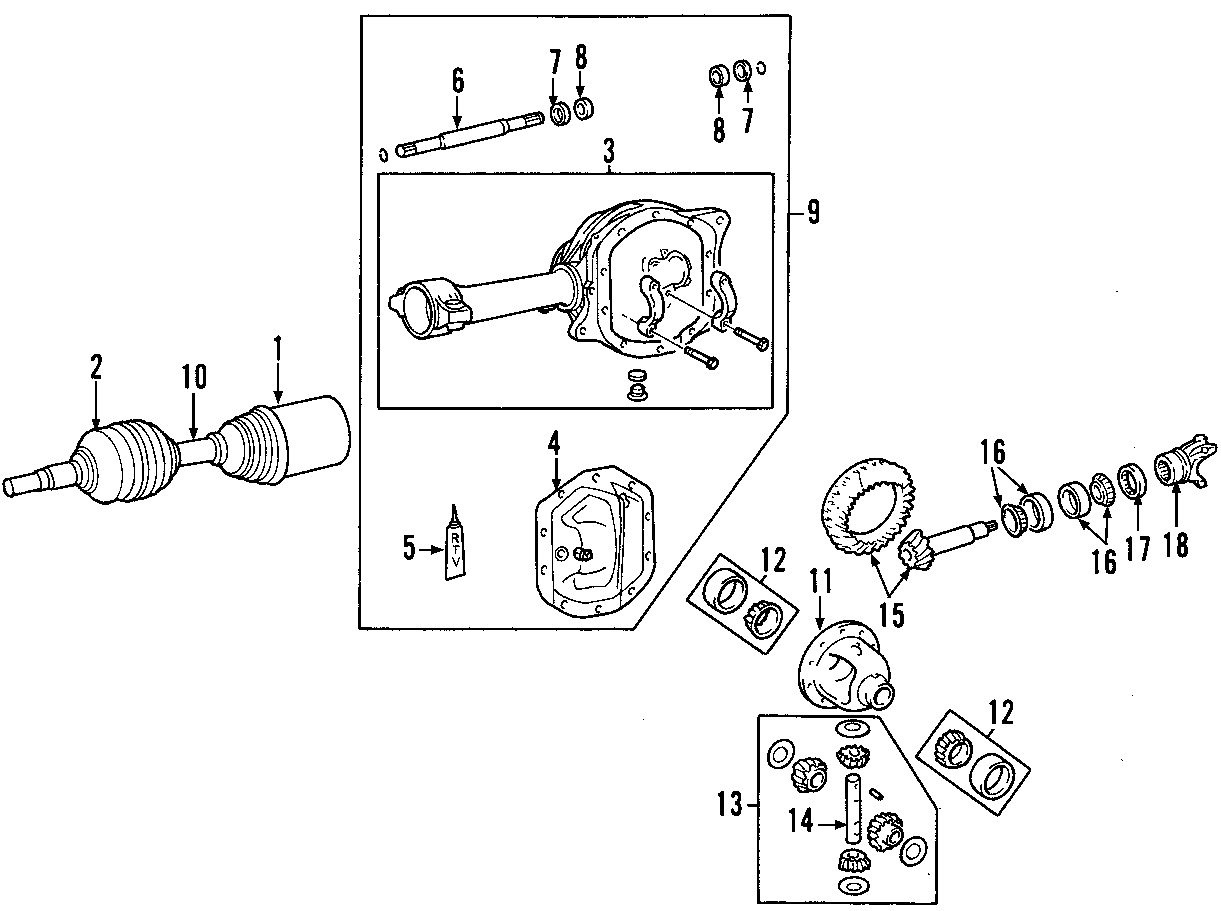 Diagram DRIVE AXLES. AXLE SHAFTS & JOINTS. DIFFERENTIAL. FRONT AXLE. PROPELLER SHAFT. for your Jeep Liberty  