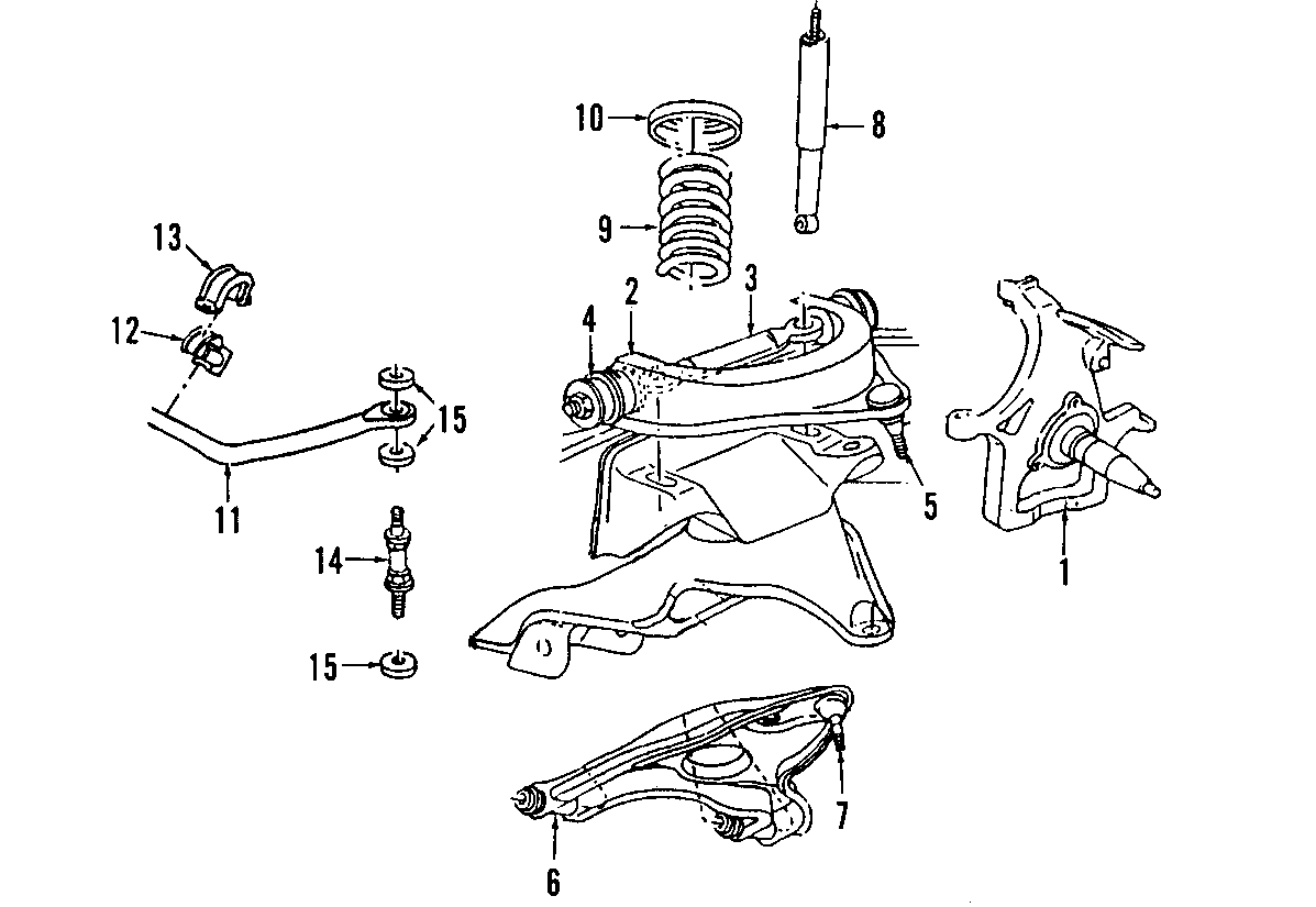 Diagram FRONT SUSPENSION. LOWER CONTROL ARM. STABILIZER BAR. SUSPENSION COMPONENTS. for your Dodge Ram 1500  