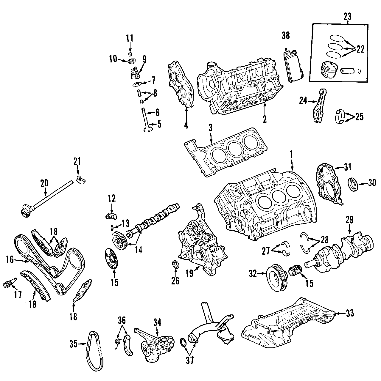 13CAMSHAFT & TIMING. CRANKSHAFT & BEARINGS. CYLINDER HEAD & VALVES. LUBRICATION. MOUNTS. PISTONS. RINGS & BEARINGS.https://images.simplepart.com/images/parts/motor/fullsize/T048035.png