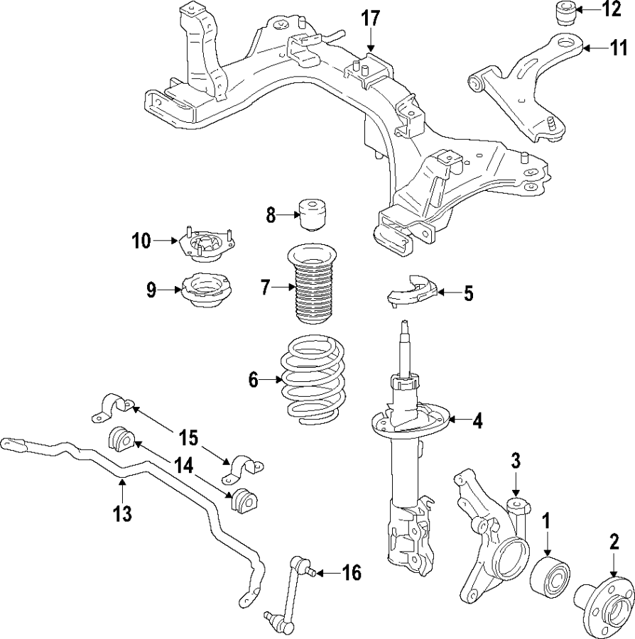 Diagram FRONT SUSPENSION. LOWER CONTROL ARM. STABILIZER BAR. SUSPENSION COMPONENTS. for your 2017 Lincoln MKZ Premiere Sedan  