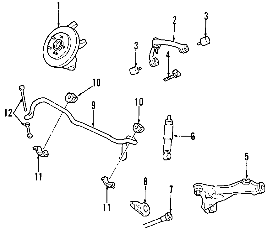 FRONT SUSPENSION. LOWER CONTROL ARM. STABILIZER BAR. SUSPENSION COMPONENTS. UPPER CONTROL ARM. Diagram