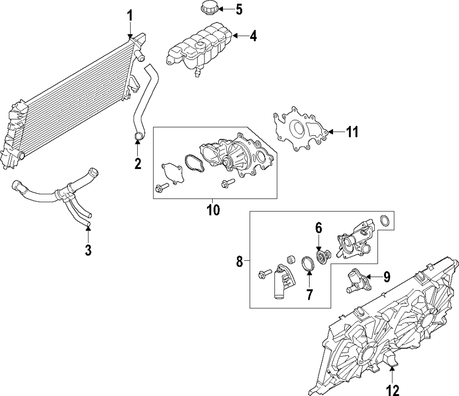 Diagram COOLING SYSTEM. COOLING FAN. RADIATOR. WATER PUMP. for your 2014 Lincoln Navigator   