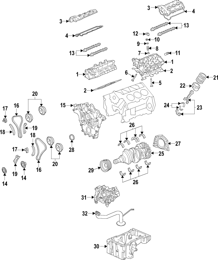 Diagram CAMSHAFT & TIMING. CRANKSHAFT & BEARINGS. CYLINDER HEAD & VALVES. LUBRICATION. MOUNTS. PISTONS. RINGS & BEARINGS. for your 2015 Lincoln MKZ Base Sedan  