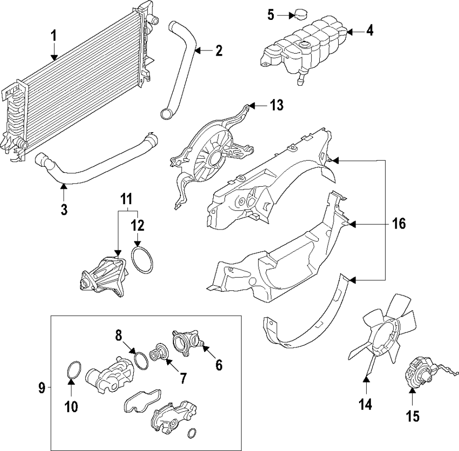 Diagram Cooling system. Cooling fan. Radiator. Water pump. for your 2002 Ford Ranger   