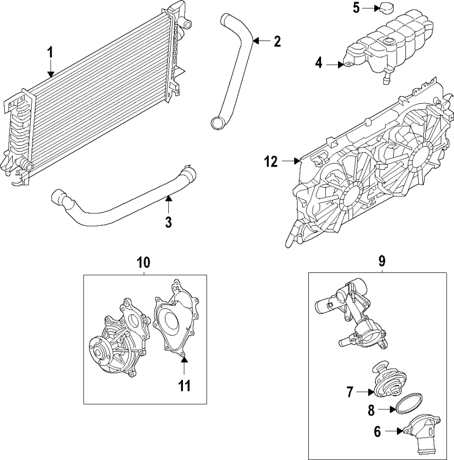 Diagram Cooling system. Cooling fan. Radiator. Water pump. for your 2018 Ford Explorer   