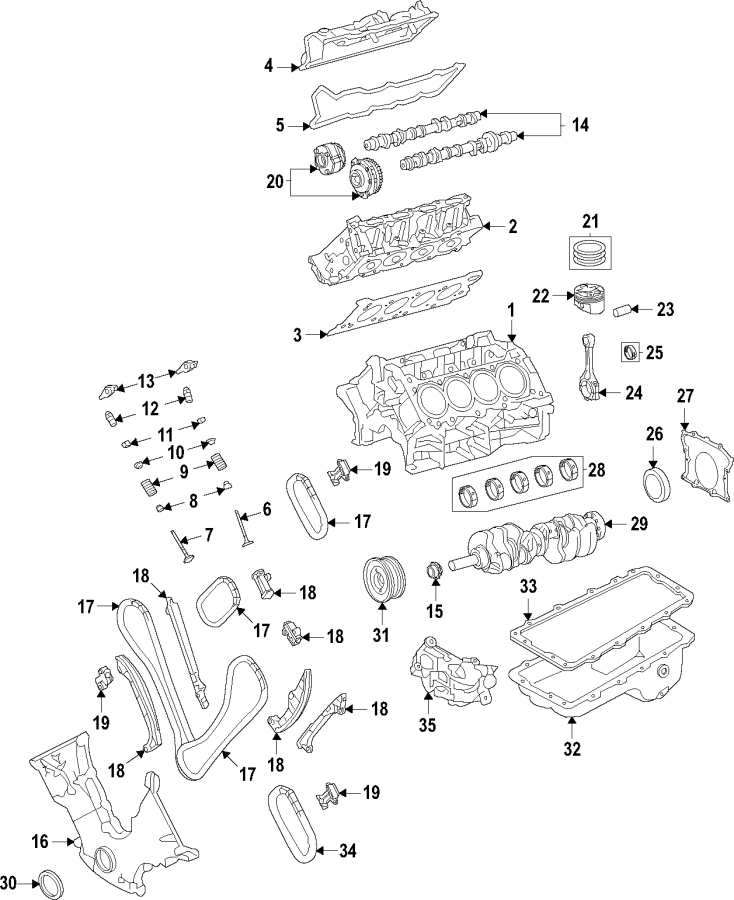 Diagram Camshaft & timing. Crankshaft & bearings. Cylinder head & valves. Lubrication. Mounts. Pistons. Rings & bearings. for your Lincoln MKZ  