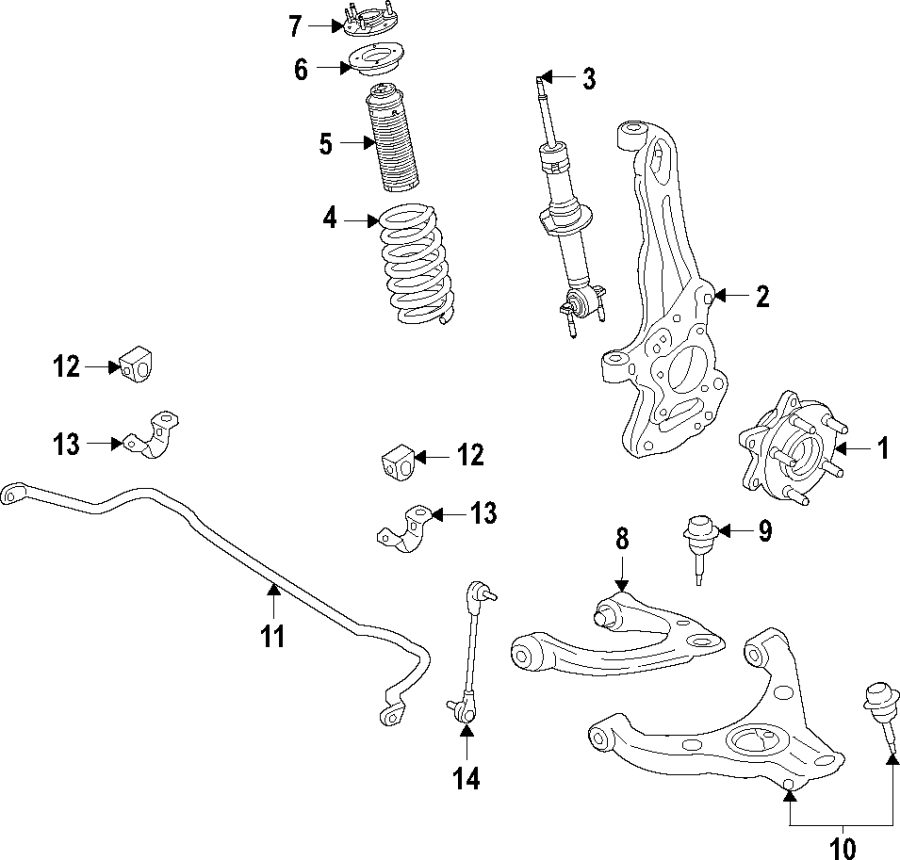 Diagram Front suspension. Lower control arm. Stabilizer bar. Suspension components. Upper control arm. for your 2017 Ford F-150   