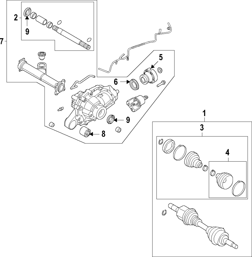 Diagram Drive axles. Axle shafts & joints. Differential. Propeller shaft. for your 2007 Ford Edge   