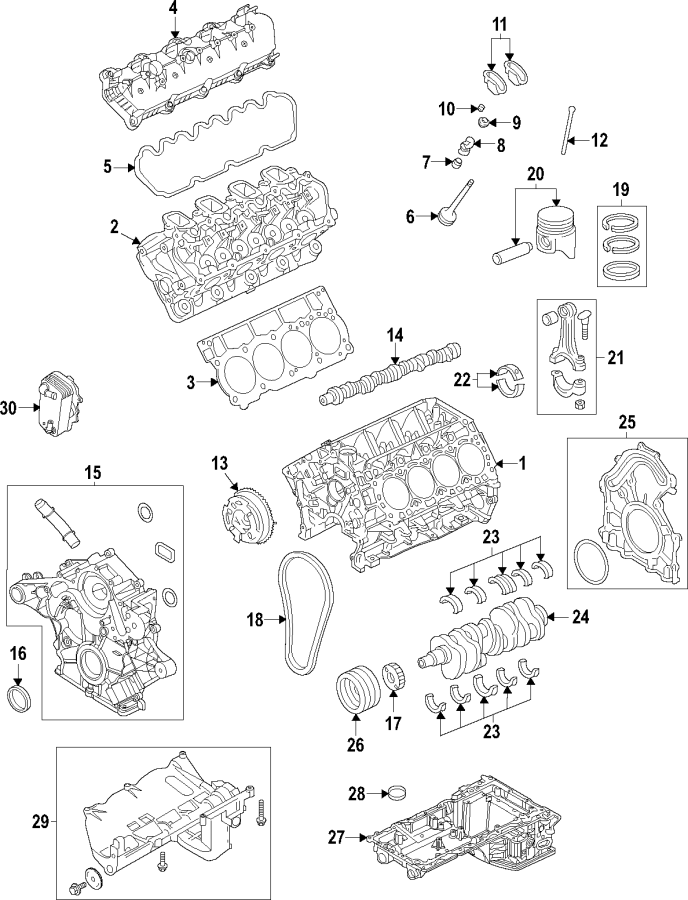 Diagram Camshaft & timing. Crankshaft & bearings. Cylinder head & valves. Lubrication. Mounts. Pistons. Rings & bearings. for your 2013 Lincoln MKZ Base Sedan  