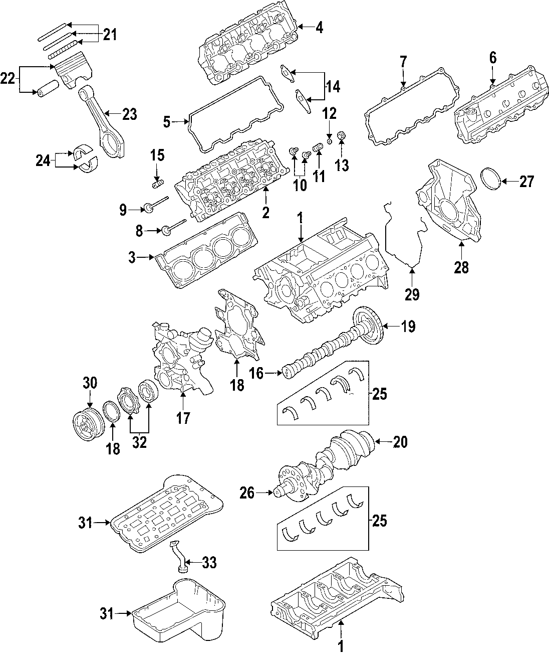 Diagram CAMSHAFT & TIMING. CRANKSHAFT & BEARINGS. CYLINDER HEAD & VALVES. LUBRICATION. MOUNTS. PISTONS. RINGS & BEARINGS. for your 2010 Ford F-250 Super Duty   