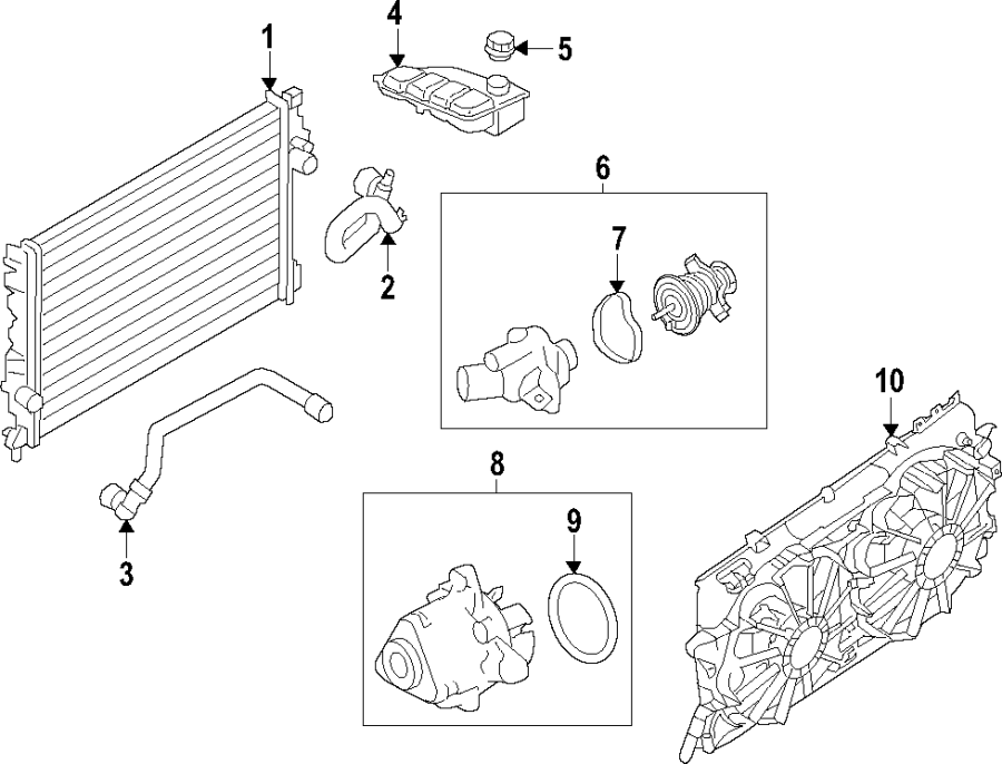 Diagram Cooling system. Cooling fan. Radiator. Water pump. for your 2009 Ford Ranger   