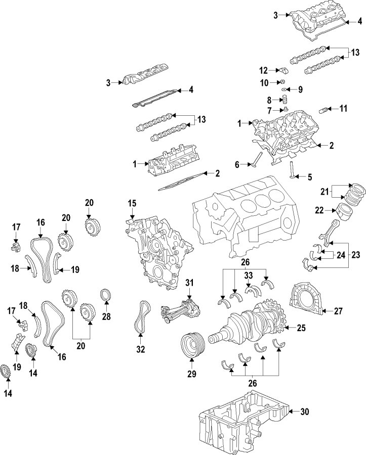 Diagram Camshaft & timing. Crankshaft & bearings. Cylinder head & valves. Lubrication. Mounts. Pistons. Rings & bearings. for your Ford Edge  