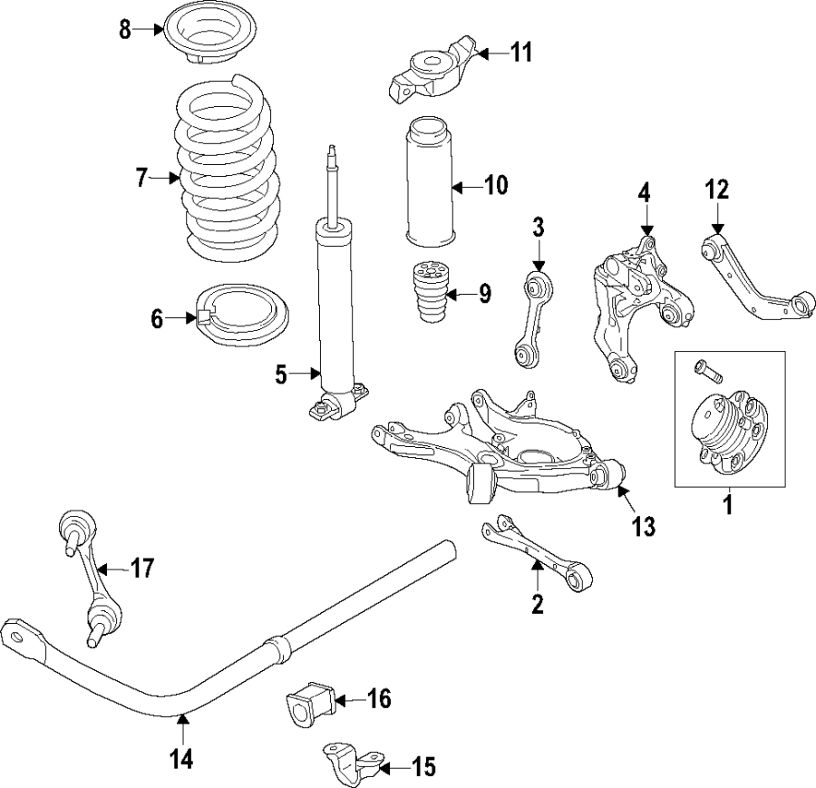 Diagram Rear suspension. Lower control arm. Stabilizer bar. Suspension components. Upper control arm. for your 2017 Lincoln MKZ Select Sedan 3.0L EcoBoost V6 A/T FWD 