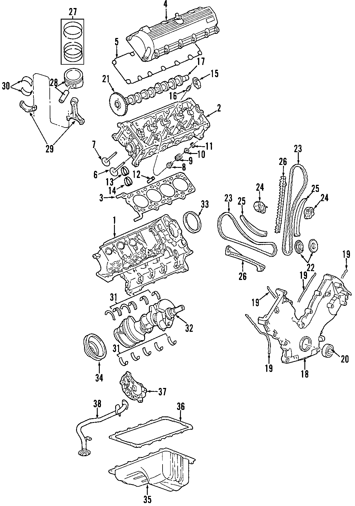 Diagram CAMSHAFT & TIMING. CRANKSHAFT & BEARINGS. CYLINDER HEAD & VALVES. LUBRICATION. MOUNTS. PISTONS. RINGS & BEARINGS. for your 1999 Ford F-150 4.2L Triton V6 A/T RWD Base Extended Cab Pickup Fleetside 