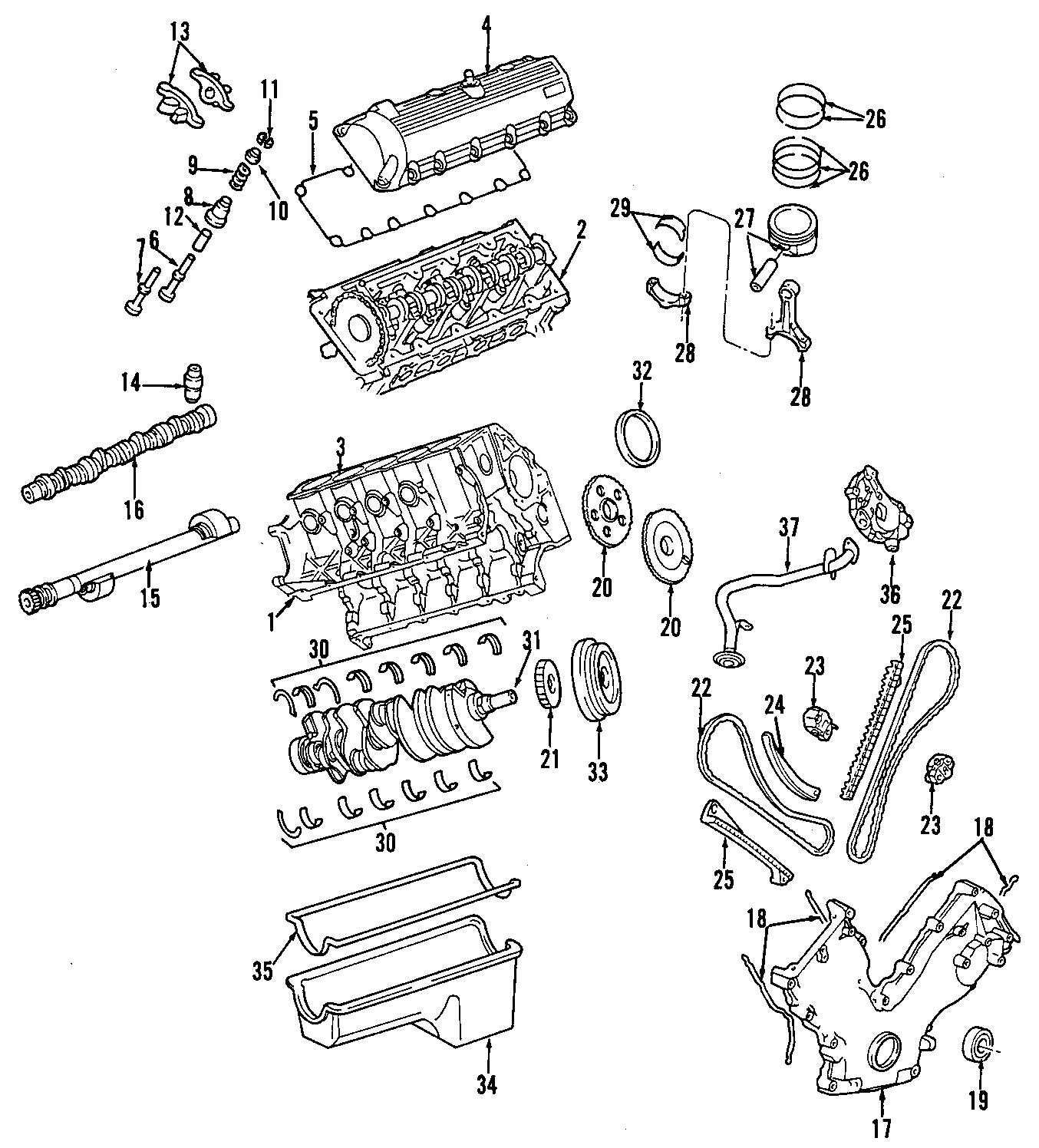 CAMSHAFT & TIMING. CRANKSHAFT & BEARINGS. CYLINDER HEAD & VALVES. LUBRICATION. MOUNTS. PISTONS. RINGS & BEARINGS. Diagram