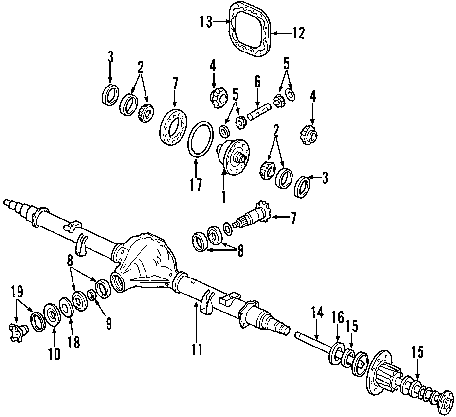 REAR AXLE. DIFFERENTIAL. PROPELLER SHAFT. Diagram