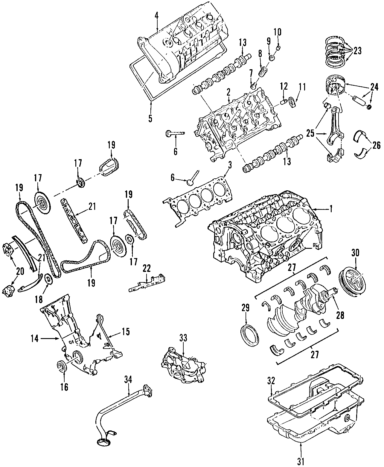 CAMSHAFT & TIMING. CRANKSHAFT & BEARINGS. CYLINDER HEAD & VALVES. LUBRICATION. MOUNTS. PISTONS. RINGS & BEARINGS. Diagram