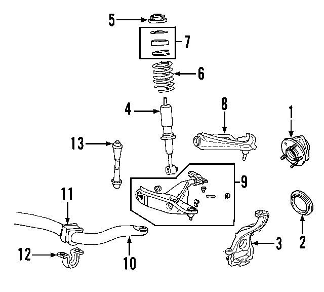 Diagram FRONT SUSPENSION. LOWER CONTROL ARM. STABILIZER BAR. SUSPENSION COMPONENTS. UPPER CONTROL ARM. for your 2020 Ford F-150   