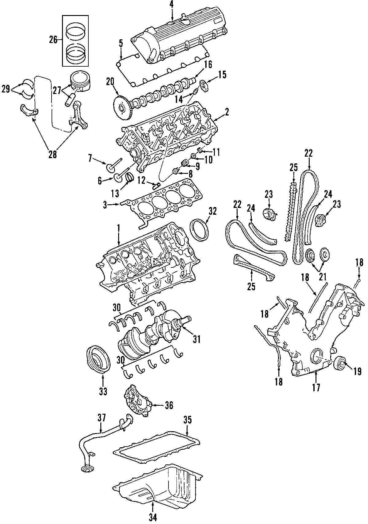 CAMSHAFT & TIMING. CRANKSHAFT & BEARINGS. CYLINDER HEAD & VALVES. LUBRICATION. MOUNTS. PISTONS. RINGS & BEARINGS. Diagram