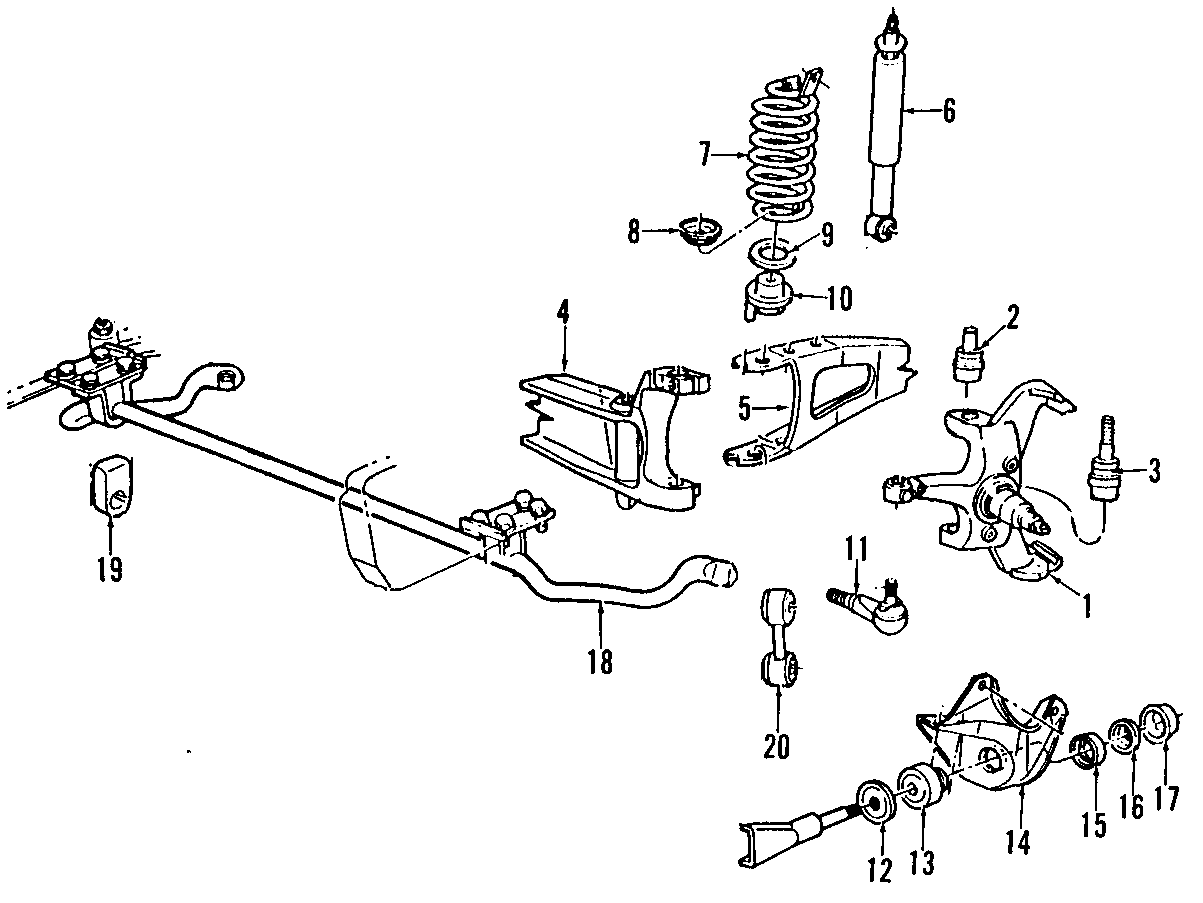 Diagram FRONT SUSPENSION. KING PIN. STABILIZER BAR. SUSPENSION COMPONENTS. for your 1988 Ford F-150 4.9L 6 cylinder M/T RWD XL Extended Cab Pickup Fleetside 