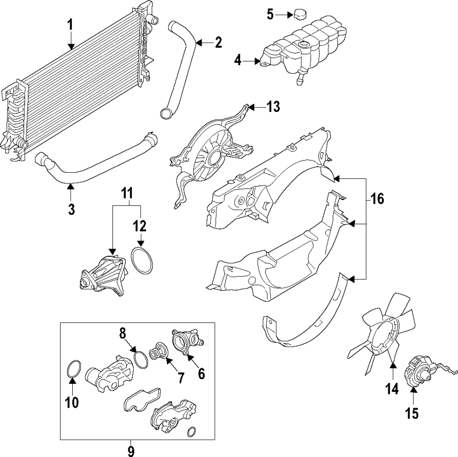 Diagram COOLING SYSTEM. COOLING FAN. RADIATOR. WATER PUMP. for your 2002 Ford Ranger   