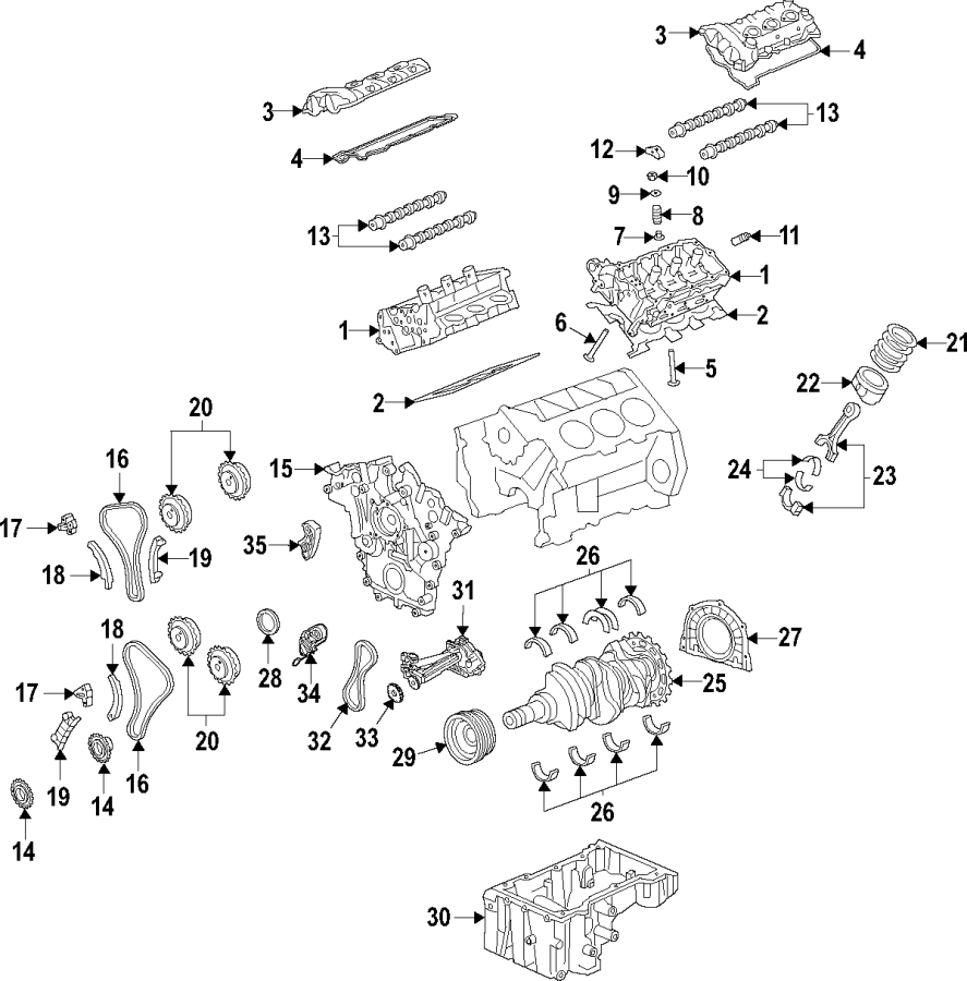 Diagram CAMSHAFT & TIMING. CRANKSHAFT & BEARINGS. CYLINDER HEAD & VALVES. LUBRICATION. MOUNTS. PISTONS. RINGS & BEARINGS. for your 2013 Ford Police Interceptor Utility 3.7L V6 A/T FWD Base Sport Utility 