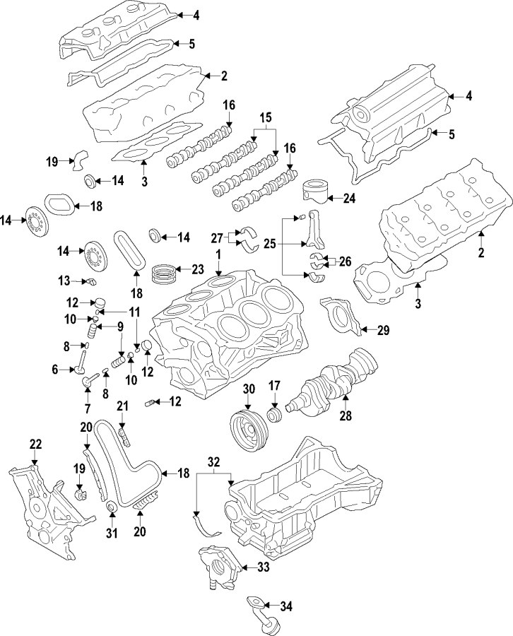 Diagram CAMSHAFT & TIMING. CRANKSHAFT & BEARINGS. CYLINDER HEAD & VALVES. LUBRICATION. MOUNTS. PISTONS. RINGS & BEARINGS. for your Ford F-150  