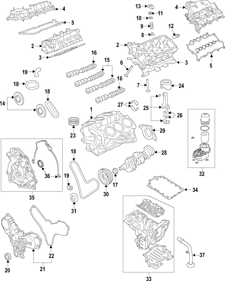 Diagram CAMSHAFT & TIMING. CRANKSHAFT & BEARINGS. CYLINDER HEAD & VALVES. LUBRICATION. MOUNTS. PISTONS. RINGS & BEARINGS. for your 2015 Lincoln MKZ Base Sedan  