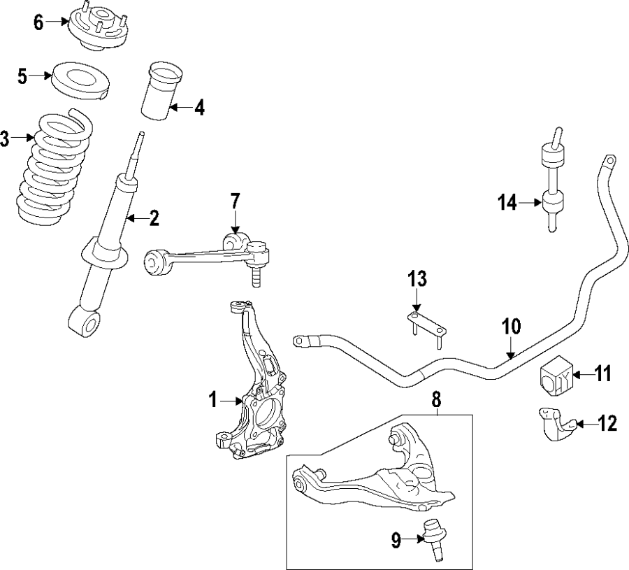 Diagram FRONT SUSPENSION. LOWER CONTROL ARM. STABILIZER BAR. SUSPENSION COMPONENTS. UPPER CONTROL ARM. for your Ford