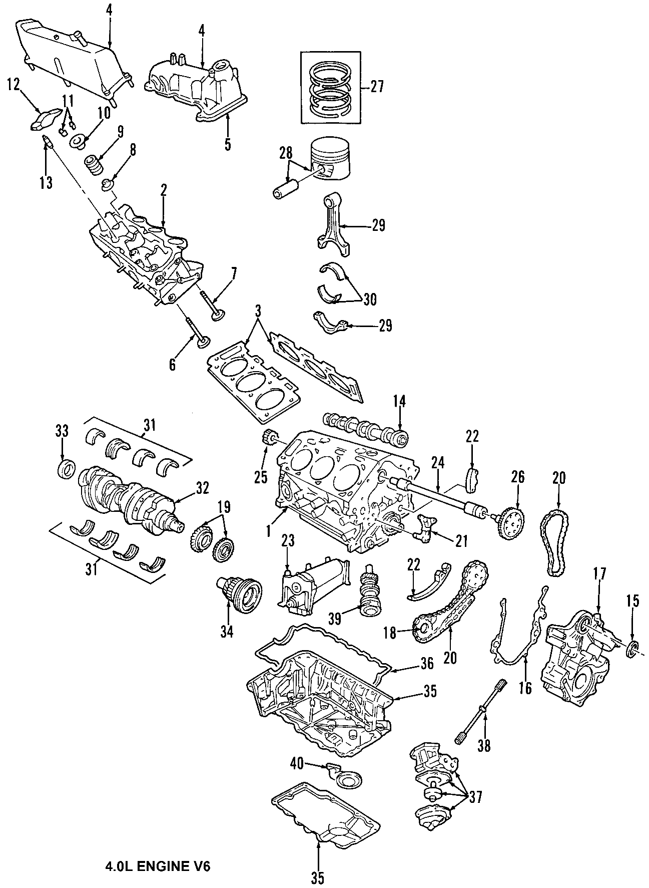 Diagram CAMSHAFT & TIMING. CRANKSHAFT & BEARINGS. CYLINDER HEAD & VALVES. LUBRICATION. MOUNTS. PISTONS. RINGS & BEARINGS. for your 1999 Ford F-150 4.2L Triton V6 A/T RWD Base Extended Cab Pickup Fleetside 