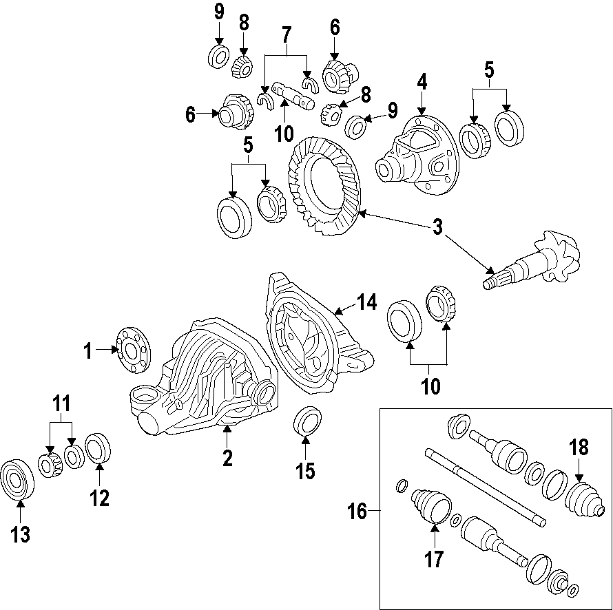 Diagram REAR AXLE. AXLE SHAFTS & JOINTS. DIFFERENTIAL. DRIVE AXLES. PROPELLER SHAFT. for your 2018 Ford F-150 -L - cylinder A/T 4WD XL Crew Cab Pickup Fleetside 