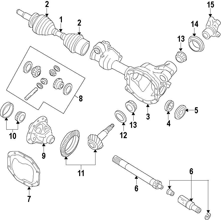 Diagram DRIVE AXLES. AXLE SHAFTS & JOINTS. DIFFERENTIAL. FRONT AXLE. PROPELLER SHAFT. for your 2014 Ford F-150 3.5L EcoBoost V6 A/T 4WD King Ranch Crew Cab Pickup Fleetside 