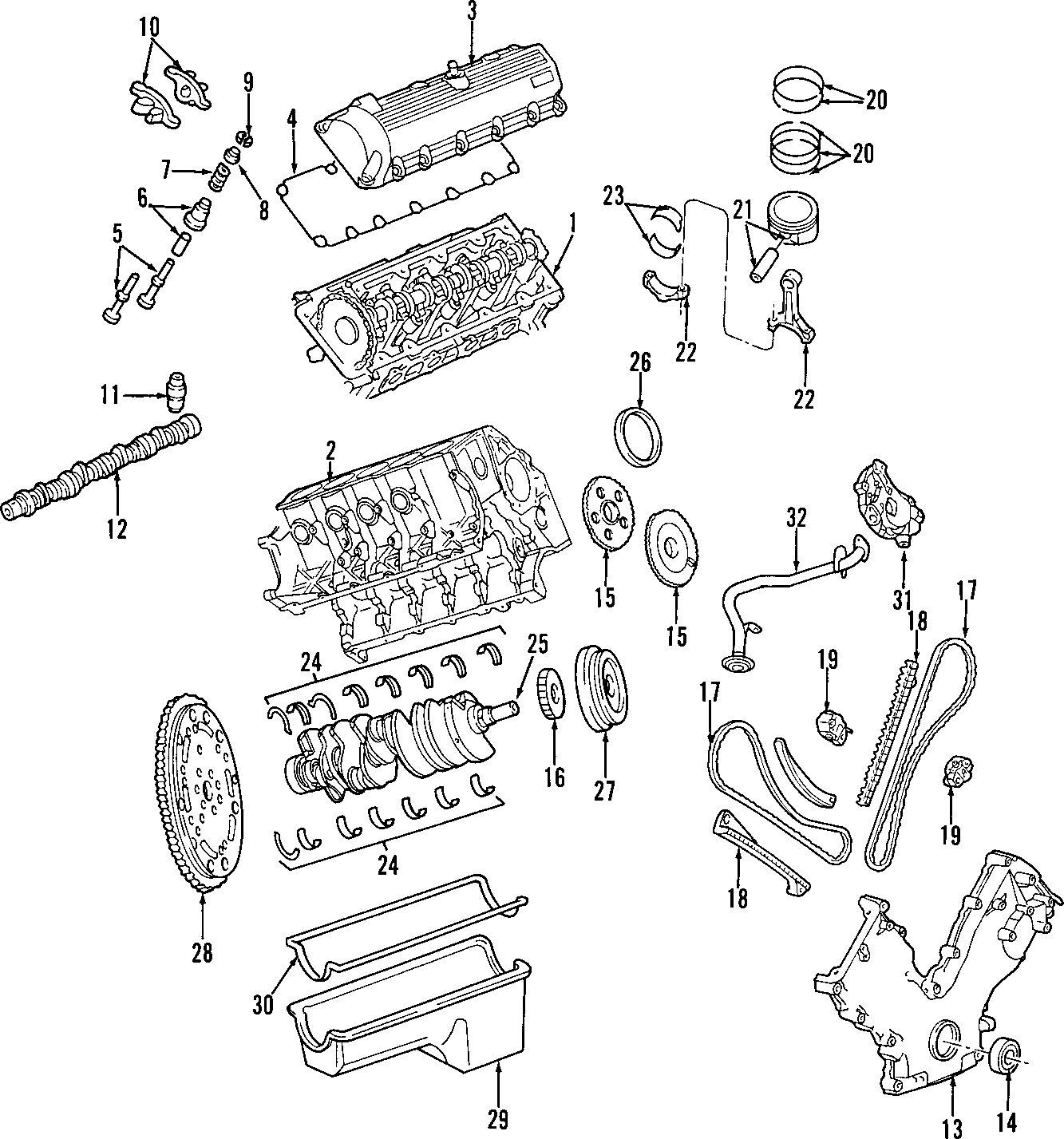 Diagram CAMSHAFT & TIMING. CRANKSHAFT & BEARINGS. CYLINDER HEAD & VALVES. LUBRICATION. MOUNTS. PISTONS. RINGS & BEARINGS. for your Ford