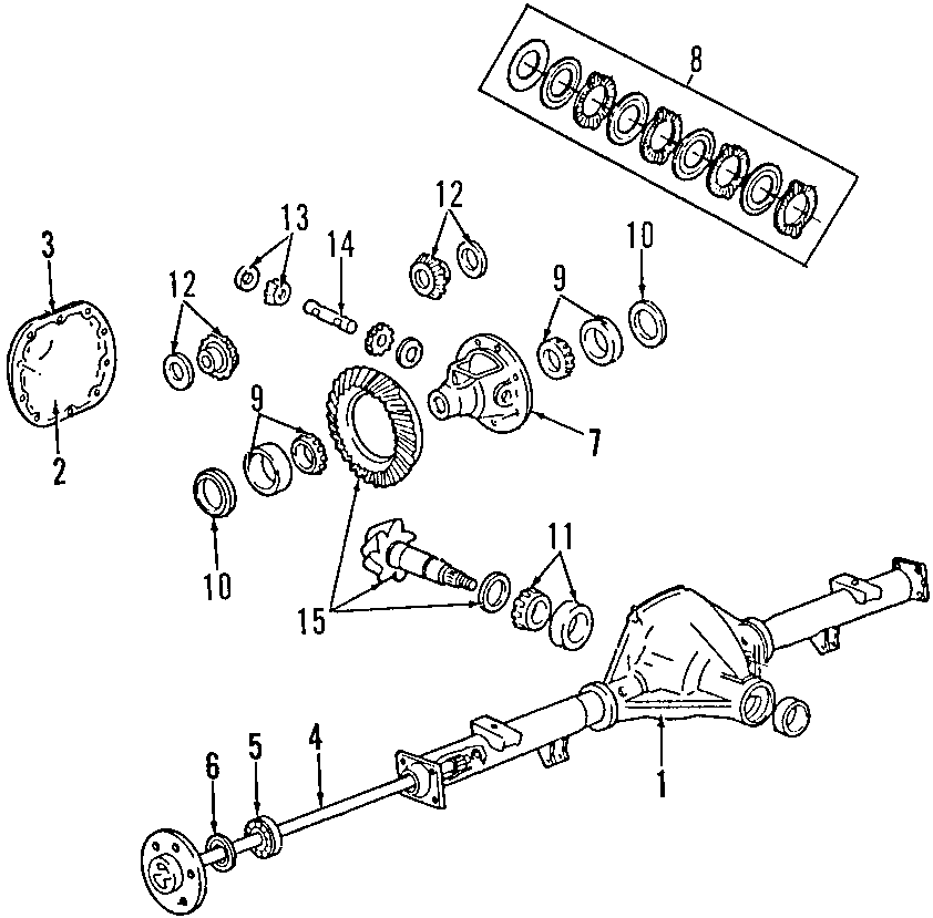 Diagram REAR AXLE. DIFFERENTIAL. PROPELLER SHAFT. for your 2021 Ford F-150 3.5L PowerBoost V6 FULL HYBRID EV-GAS (FHEV) A/T RWD Platinum Crew Cab Pickup Fleetside 