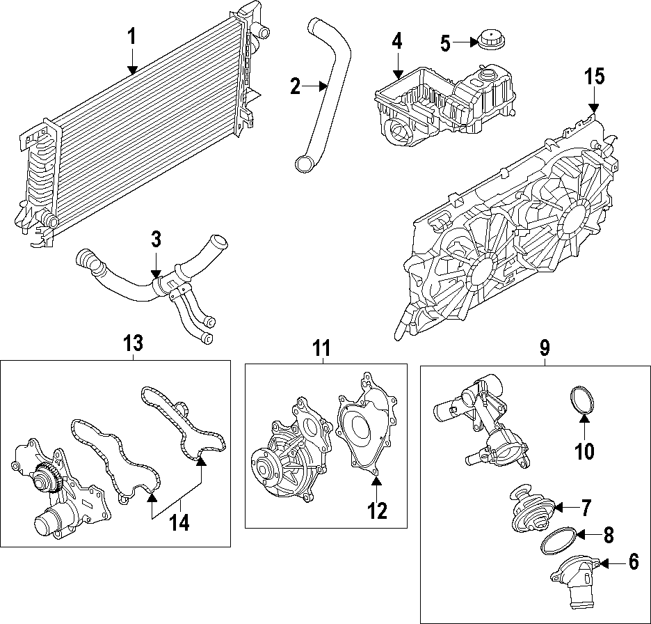 Diagram COOLING SYSTEM. COOLING FAN. RADIATOR. WATER PUMP. for your Ford Transit-350 HD  