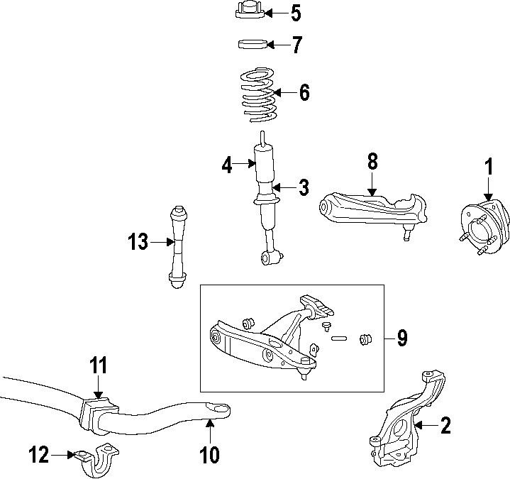 Diagram FRONT SUSPENSION. LOWER CONTROL ARM. STABILIZER BAR. SUSPENSION COMPONENTS. UPPER CONTROL ARM. for your 2009 Ford F-150 4.6L V8 A/T RWD XL Crew Cab Pickup Fleetside 