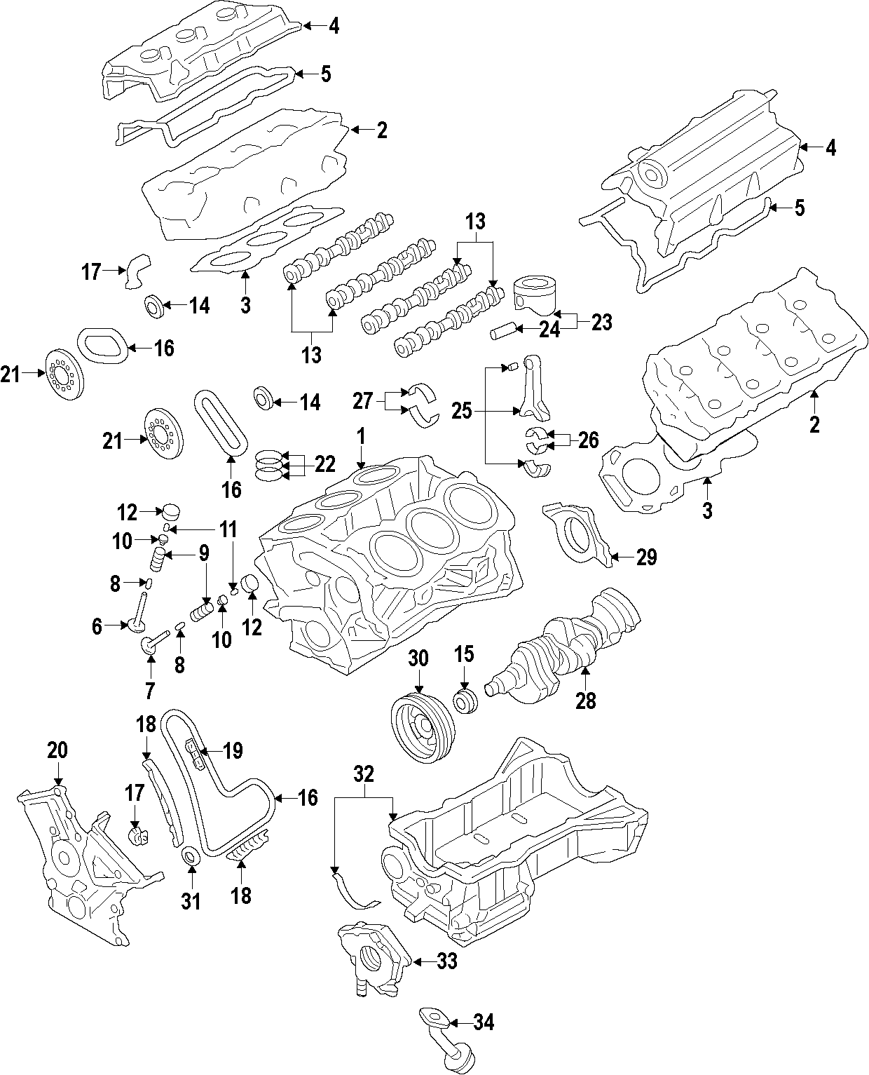 CAMSHAFT & TIMING. CRANKSHAFT & BEARINGS. CYLINDER HEAD & VALVES. LUBRICATION. MOUNTS. PISTONS. RINGS & BEARINGS. Diagram