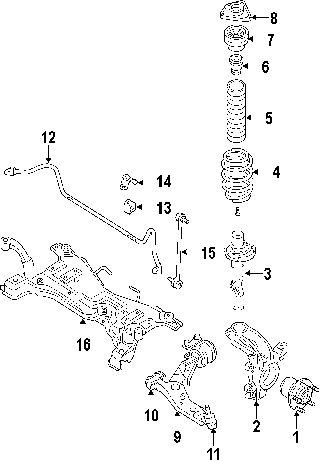 Diagram FRONT SUSPENSION. LOWER CONTROL ARM. STABILIZER BAR. SUSPENSION COMPONENTS. for your 2016 Lincoln MKZ   