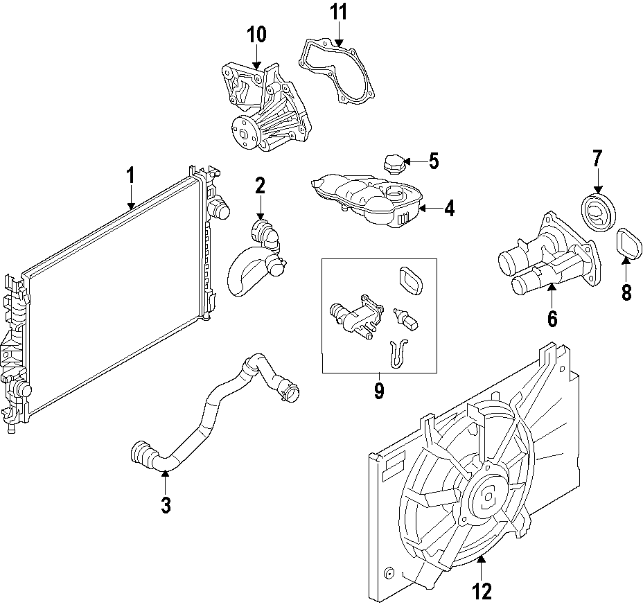 Diagram COOLING SYSTEM. COOLING FAN. RADIATOR. WATER PUMP. for your Ford Transit Connect  