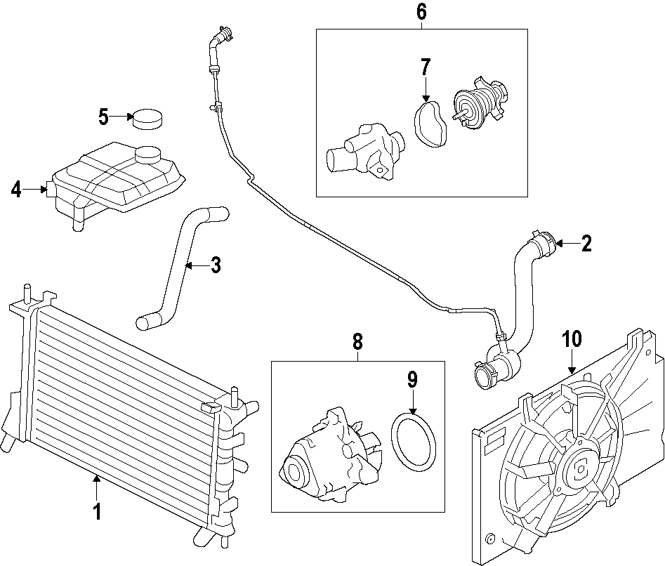 Diagram COOLING SYSTEM. COOLING FAN. RADIATOR. WATER PUMP. for your Ford Transit Connect  