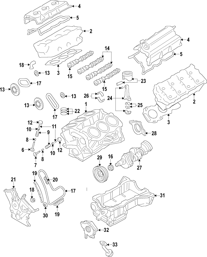 Diagram CAMSHAFT & TIMING. CRANKSHAFT & BEARINGS. CYLINDER HEAD & VALVES. LUBRICATION. MOUNTS. PISTONS. RINGS & BEARINGS. for your 2016 Ford Flex   