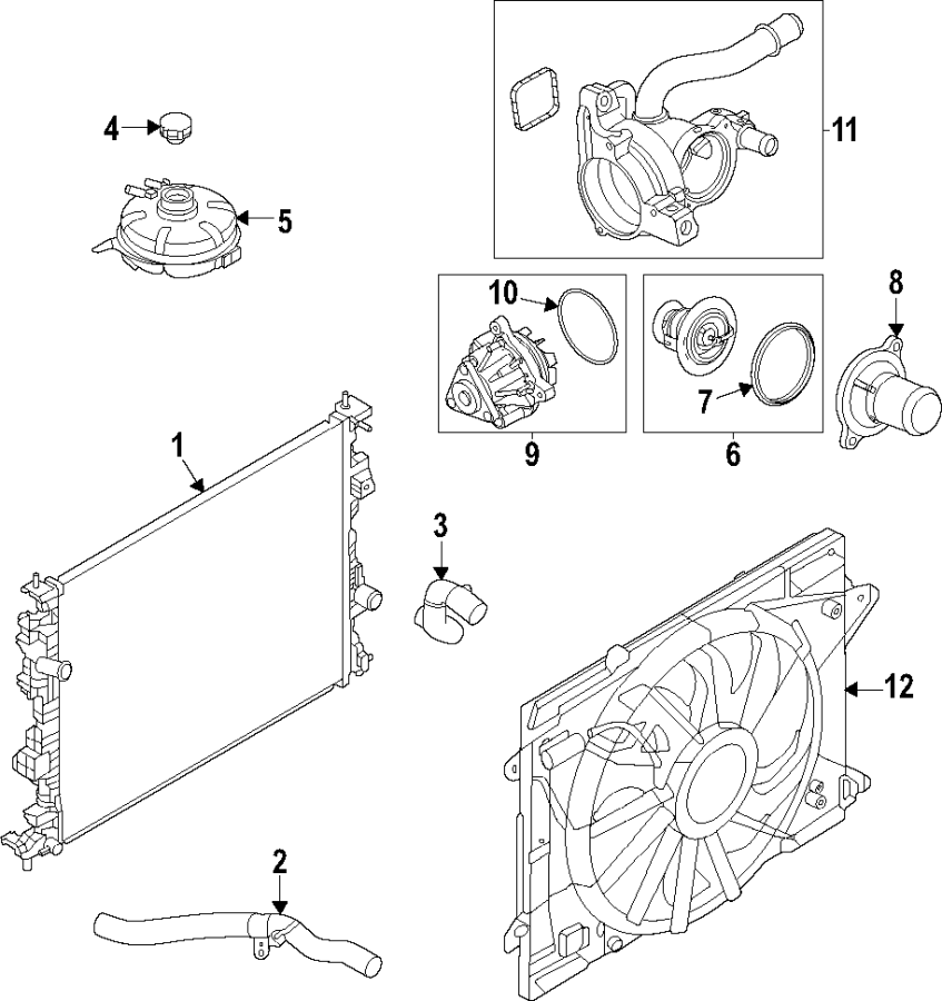 Diagram Cooling system. Cooling fan. Radiator. Water pump. for your Ford Bronco Sport  