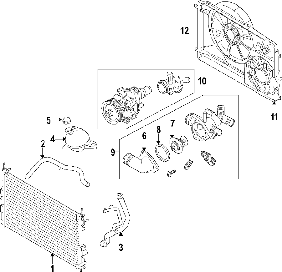 Diagram COOLING SYSTEM. COOLING FAN. RADIATOR. WATER PUMP. for your Ford Transit-150  