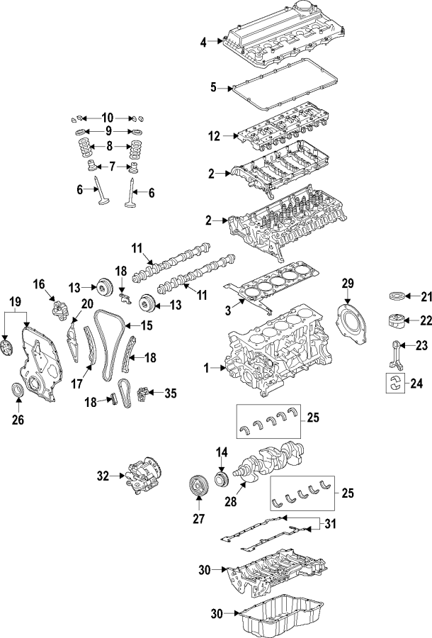 Diagram CAMSHAFT & TIMING. CRANKSHAFT & BEARINGS. CYLINDER HEAD & VALVES. LUBRICATION. MOUNTS. PISTONS. RINGS & BEARINGS. for your 2016 Ford Transit-350 HD   