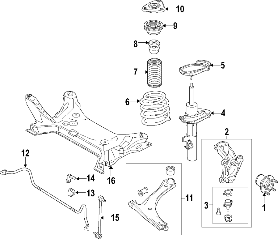 Diagram FRONT SUSPENSION. LOWER CONTROL ARM. STABILIZER BAR. SUSPENSION COMPONENTS. for your 2023 Ford F-150   